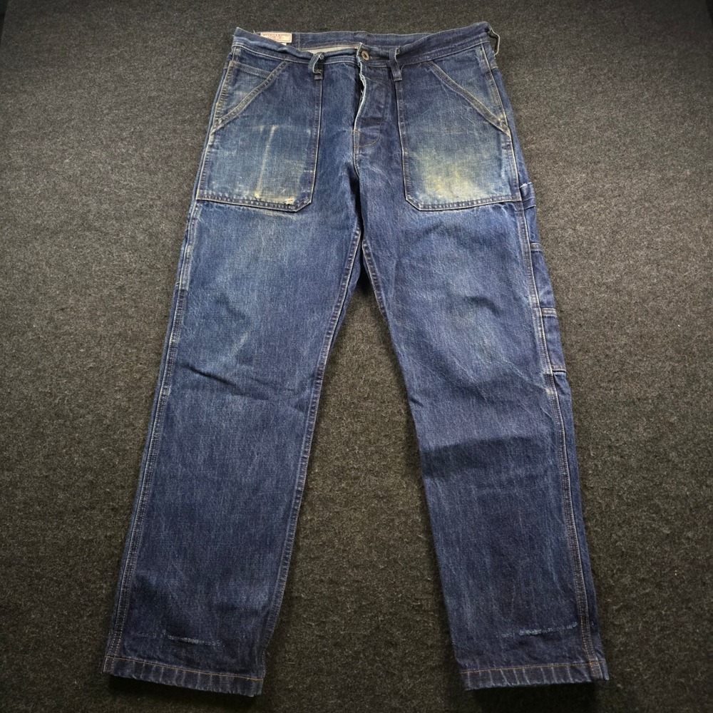 Wallace & Barnes Blue Carpenter Jeans Style Button Fly Men's 32x30 (Fits 34x30)